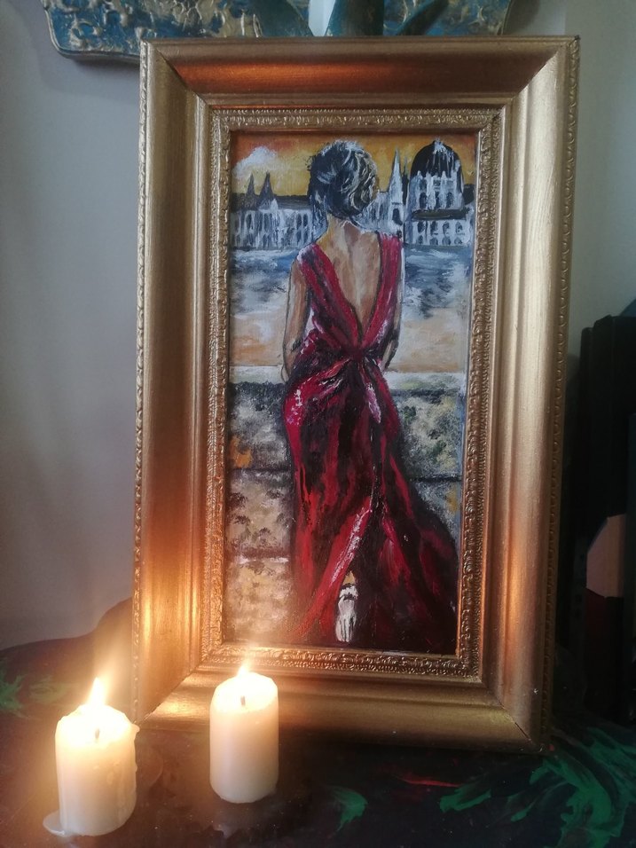 Elbiseli Kadın Tablosu yağlı Boya - Görsel 4