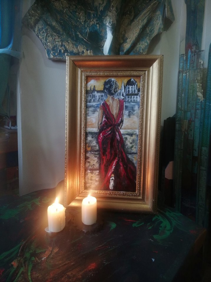 Elbiseli Kadın Tablosu yağlı Boya - Görsel 3