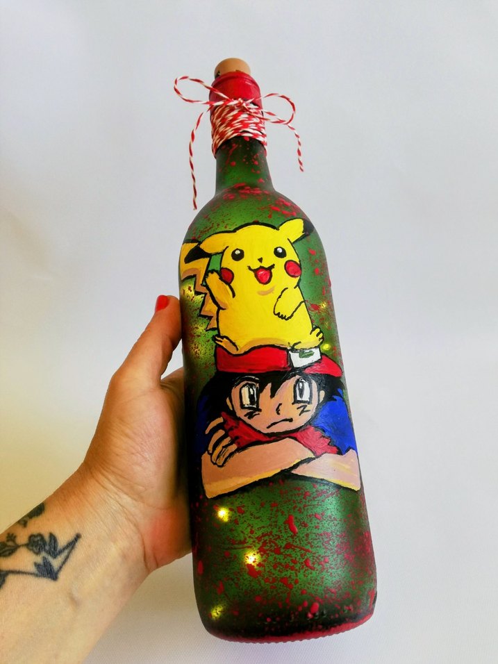 Pikachu Temalı el işi Dekoratif Şişeler - Görsel 3