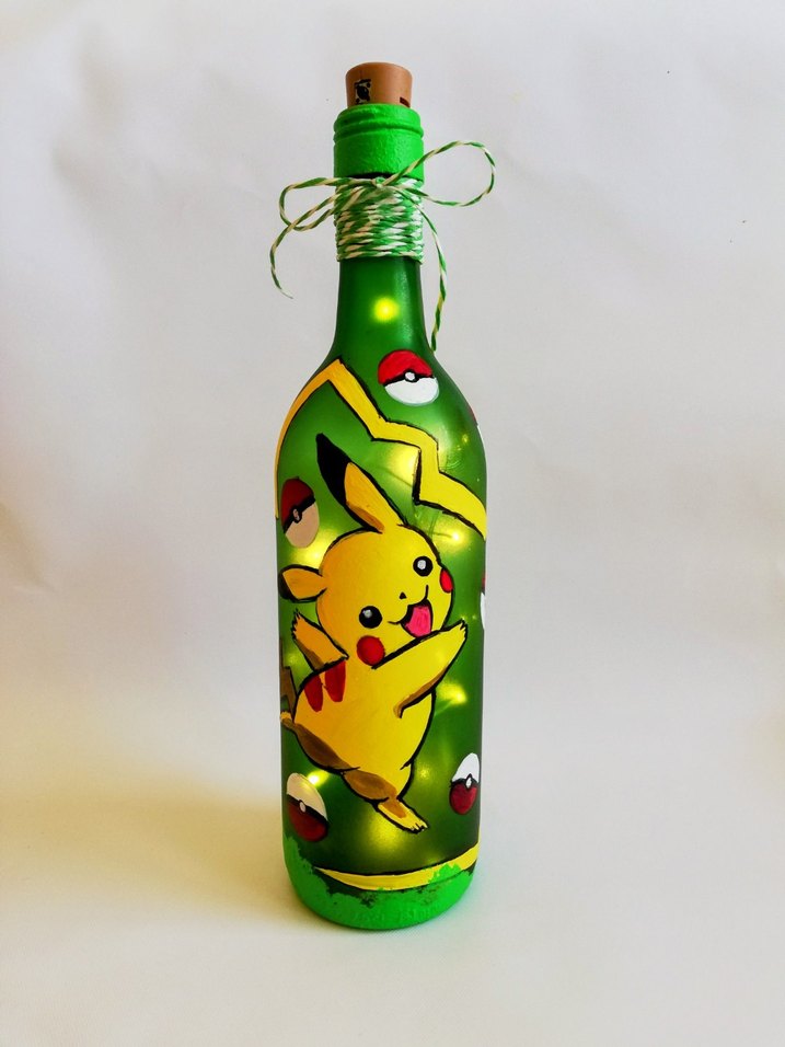 Pikachu Temalı el işi Dekoratif Şişeler - Görsel 5