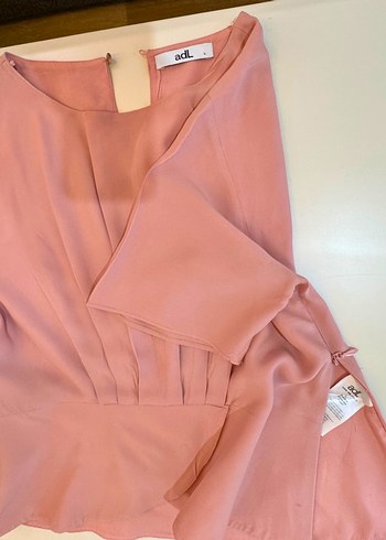 Pembe Drapeli Kısa Kadın Bluz - Görsel 3