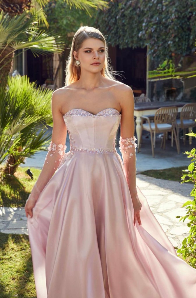 ÖMÜR İNN Göğüs Taş İşlemeli Parlak Elbise - Görsel 2