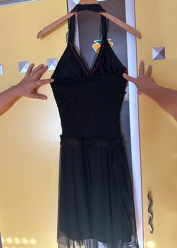 Kırmızı Siyah Dantel Detaylı Gotik Midi Elbise - Görsel 3