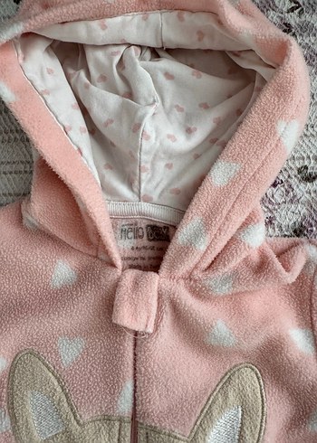 HelloBaby Pembe Kapüşonlu Bebek Tulum Kürklü Detaylı
