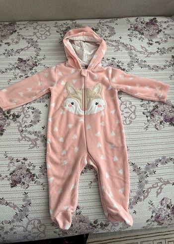 Pembe Kapüşonlu Bebek Tulum Kürklü Detaylı