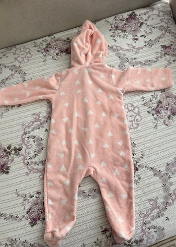 6 Ay Beden Pembe Kapüşonlu Bebek Tulum Kürklü Detaylı