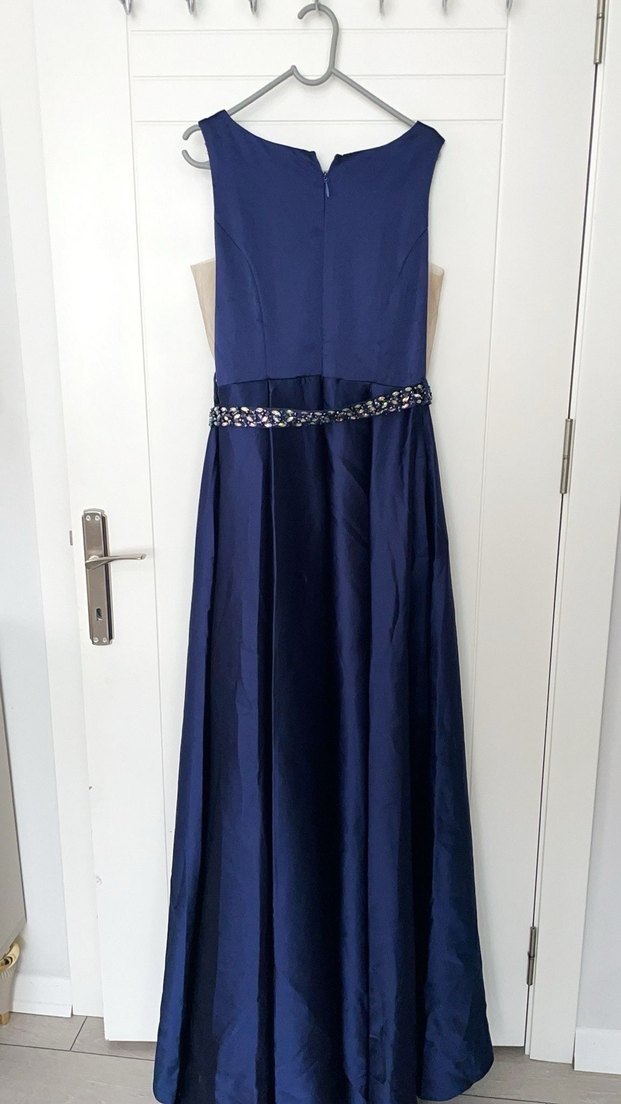 Parlak Lacivert Uzun Abiye Elbise - Görsel 4