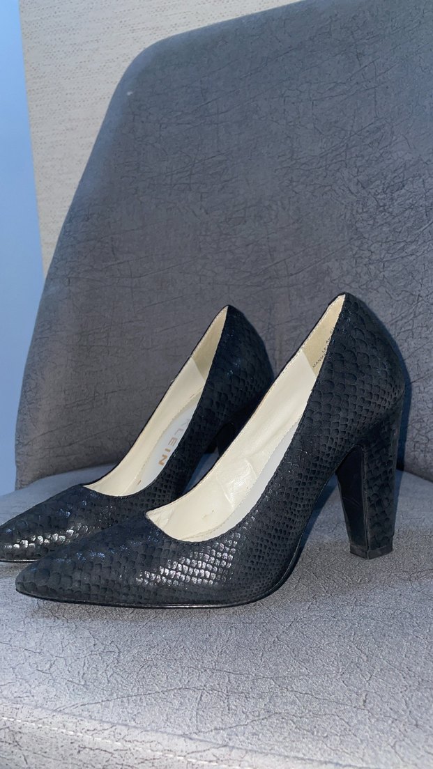 Siyah Yılan Derisi Desenli Stiletto Topuklu Ayakkabı - Görsel 3