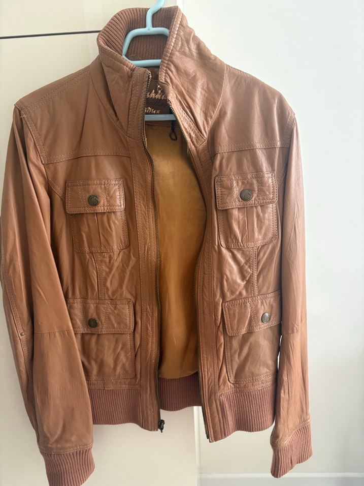 BERSHKA TABA RENGİ HAKİKİ DERİ CEKET - Görsel 2