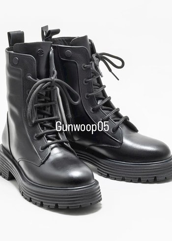 Siyah Deri Platform Topuklu Goth Bot