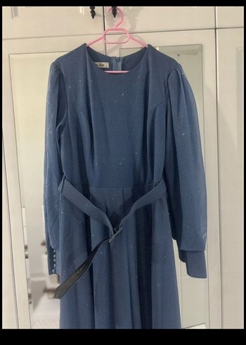 Mavi Parlak Uzun Kadın Abiye Elbise - Görsel 4