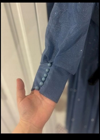 Mavi Parlak Uzun Kadın Abiye Elbise - Görsel 2