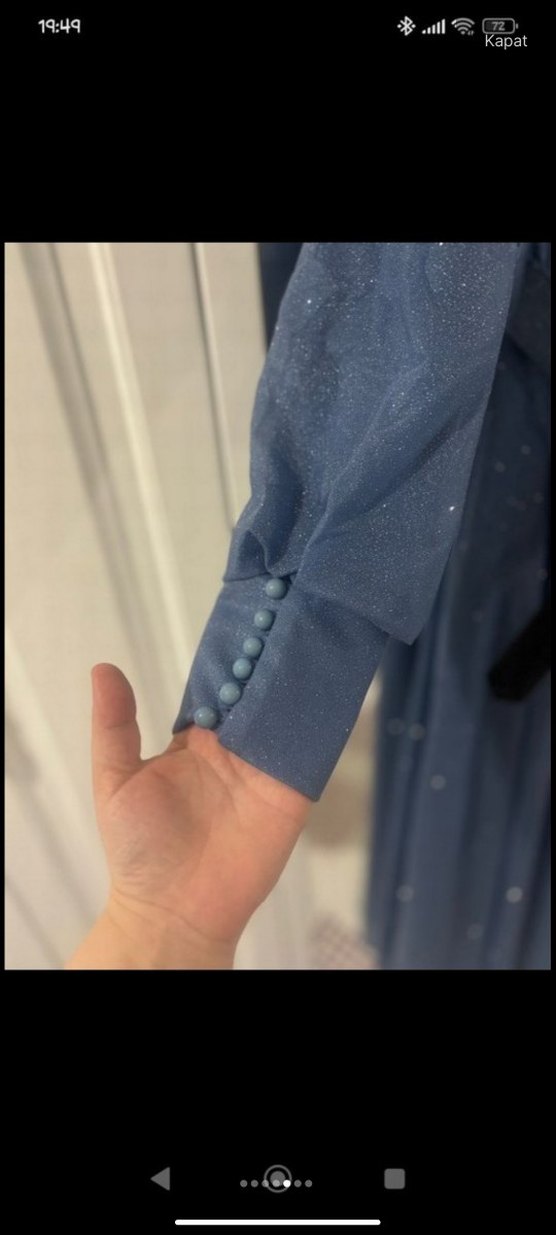 Mavi Parlak Uzun Kadın Abiye Elbise - Görsel 2