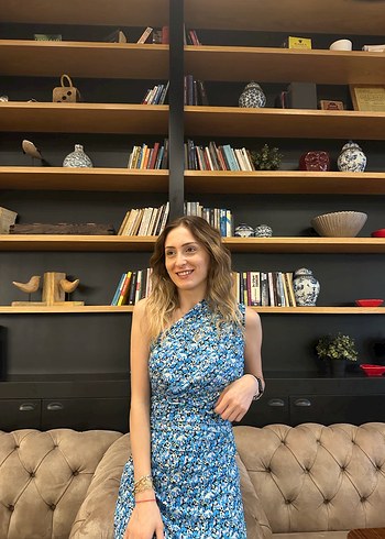 Trendyol & Milla Mavi Drapeli Straplez Uzun Elbise