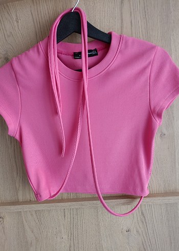 Addax Pembe Kısa Kollu Crop Top