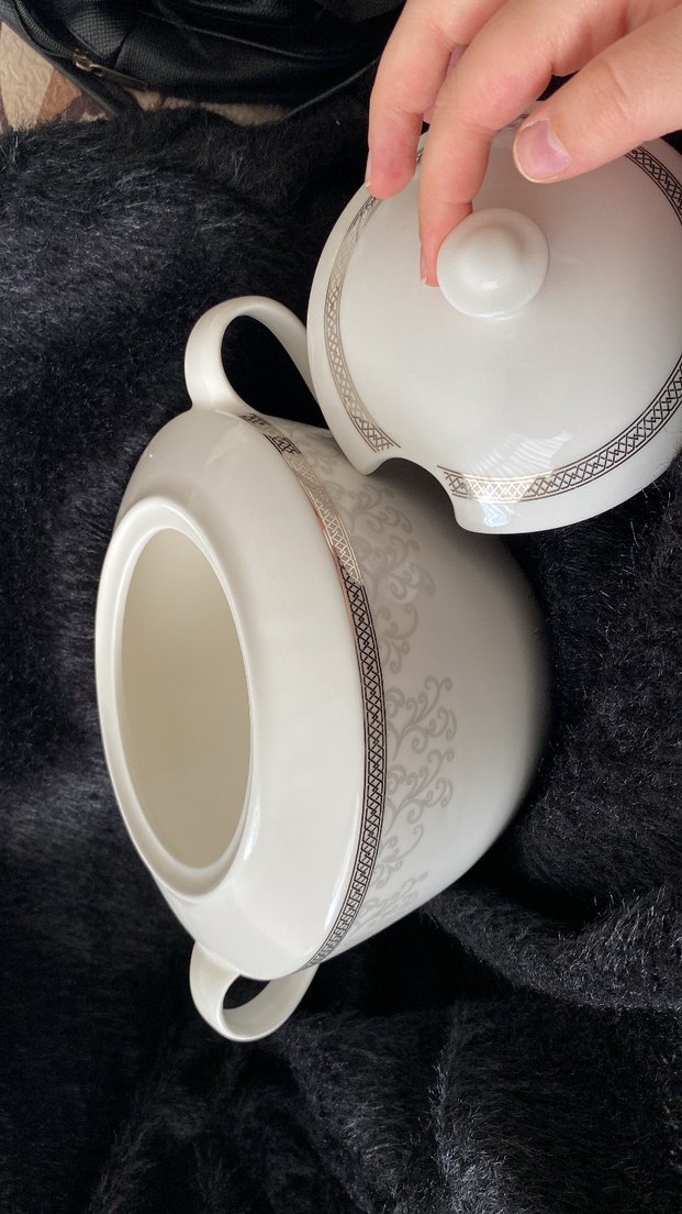 Kütahya porselen Gri Nakışlı Beyaz Modern Klasik Çorba tenceresi - Görsel 3