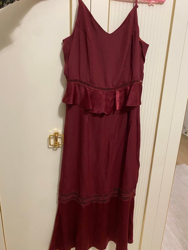 Bordo Nakışlı Uzun Bohem Kadın elbise - Görsel 2