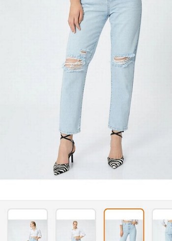 Diz Yırtık Detaylı Midi Boy Açık Mavi Kadın Jean - Görsel 3