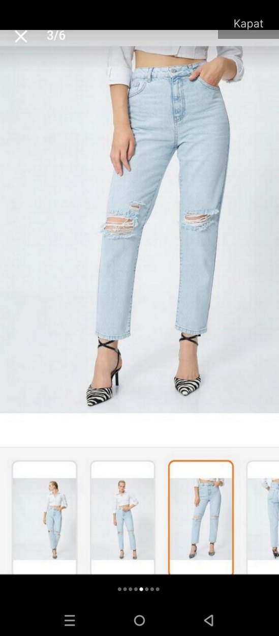 Diz Yırtık Detaylı Midi Boy Açık Mavi Kadın Jean - Görsel 3