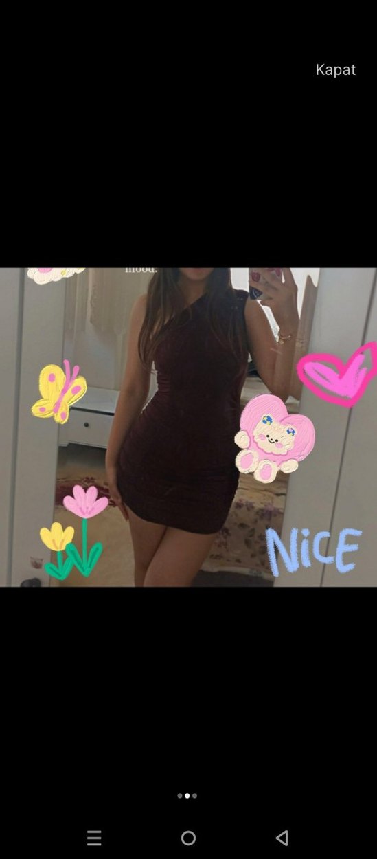 Drapeli Tek Omuzlu Kısa Kahverengi Elbise - Görsel 2