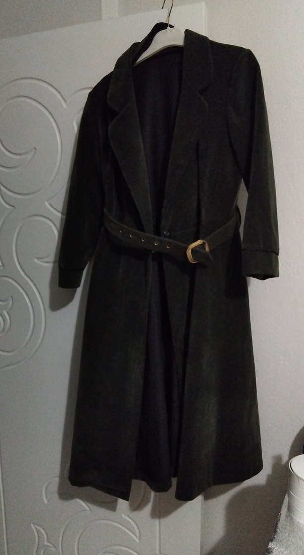 Siyah Süet Kemerli Uzun Kadın pardösü - Görsel 3