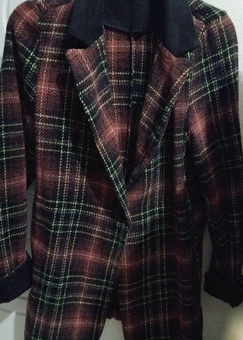 Kahverengi Ekoseli Midi Blazer - Görsel 3