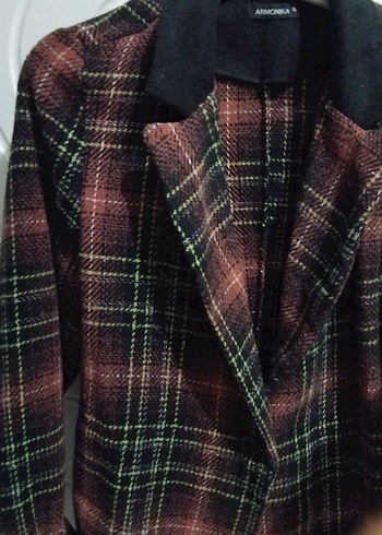 Kahverengi Ekoseli Midi Blazer - Görsel 2