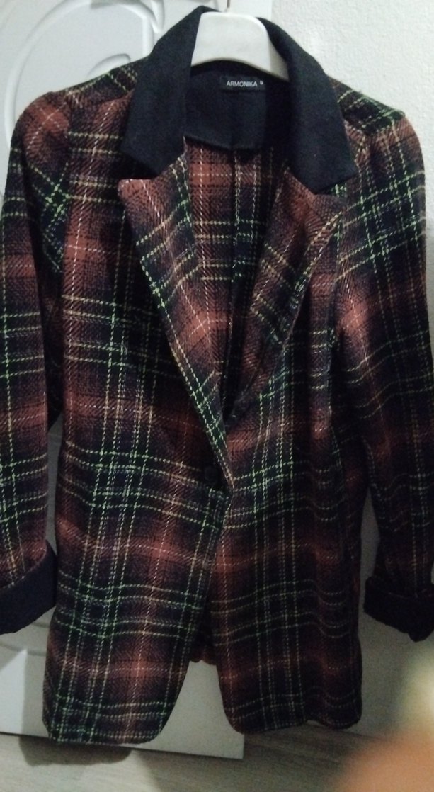 Kahverengi Ekoseli Midi Blazer - Görsel 3