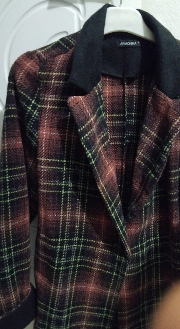 Kahverengi Ekoseli Midi Blazer - Görsel 2