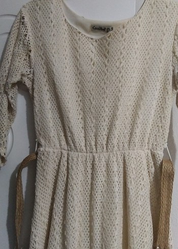 Bej Bohem Dantel Detaylı Uzun Elbise - Görsel 2