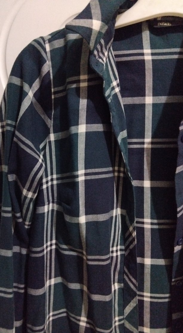 Düğmeli, Uzun Kollu Mavi Kadın Gömlek - Görsel 2