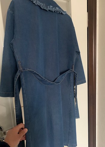 Kadın Mavi Uzun Denim trençkot - Görsel 7