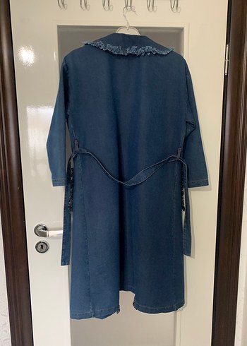 Kadın Mavi Uzun Denim trençkot - Görsel 4
