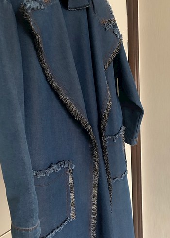 Kadın Mavi Uzun Denim trençkot - Görsel 8