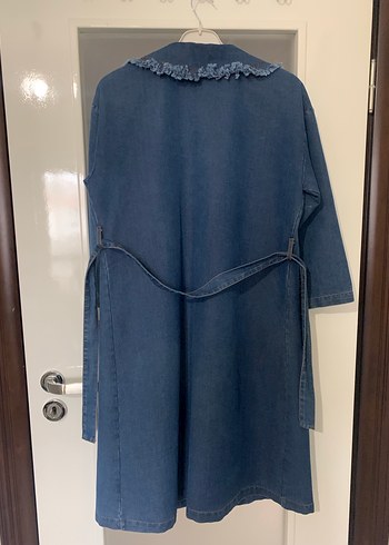 Kadın Mavi Uzun Denim trençkot - Görsel 5