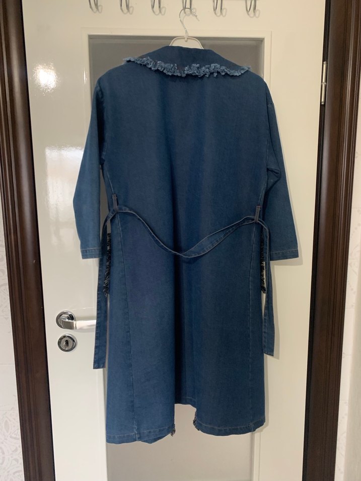 Kadın Mavi Uzun Denim trençkot - Görsel 4