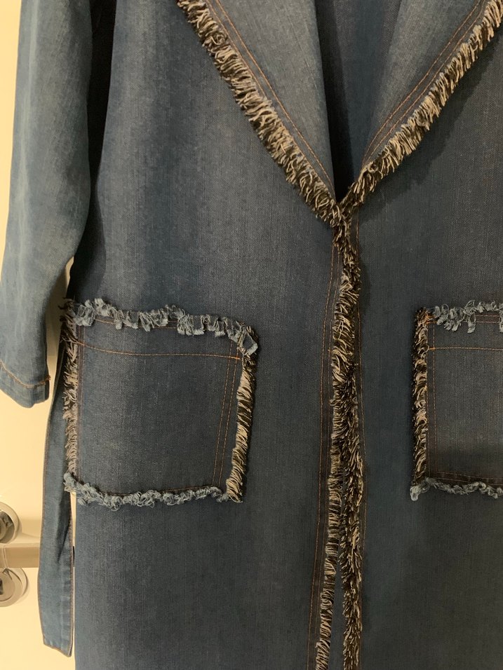 Kadın Mavi Uzun Denim trençkot - Görsel 2