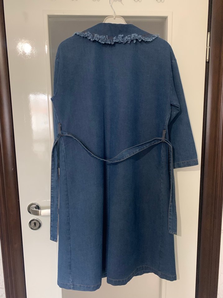 Kadın Mavi Uzun Denim trençkot - Görsel 5