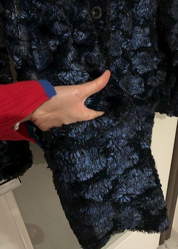 Mavi Bağlama Desenli Kadın Suni Kürk Ceket - Görsel 3