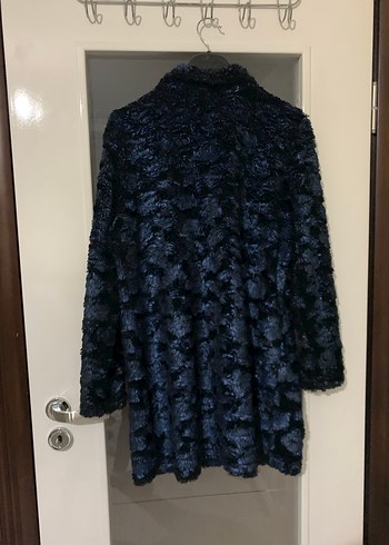 Mavi Bağlama Desenli Kadın Suni Kürk Ceket - Görsel 5