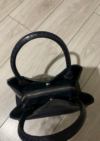 Kroko Desenli Siyah Deri Kadın Çanta - Görsel 6