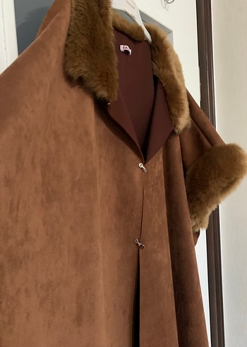 Kahverengi Süet Uzun Kürklü Kadın Paltosu - Görsel 6