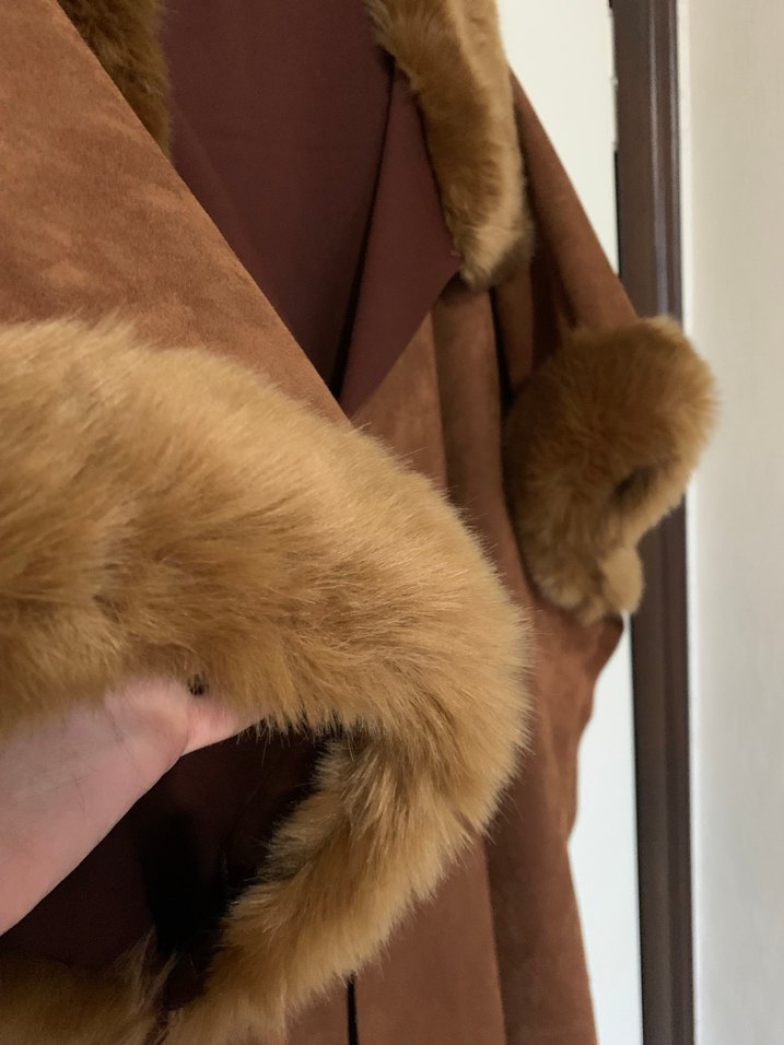 Kahverengi Süet Uzun Kürklü Kadın Paltosu - Görsel 3