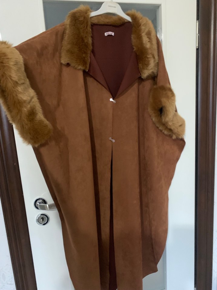 Kahverengi Süet Uzun Kürklü Kadın Paltosu - Görsel 2