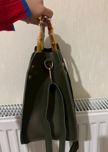 Haki Deri Kadın El Çantası - Bohem Stil - Görsel 4