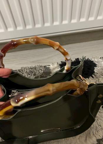 Haki Deri Kadın El Çantası - Bohem Stil - Görsel 8