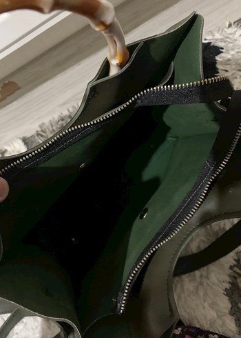 Haki Deri Kadın El Çantası - Bohem Stil - Görsel 13