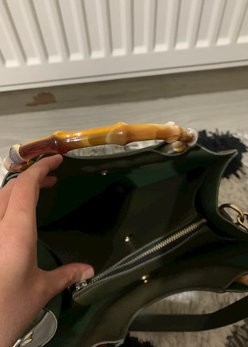 Haki Deri Kadın El Çantası - Bohem Stil - Görsel 10