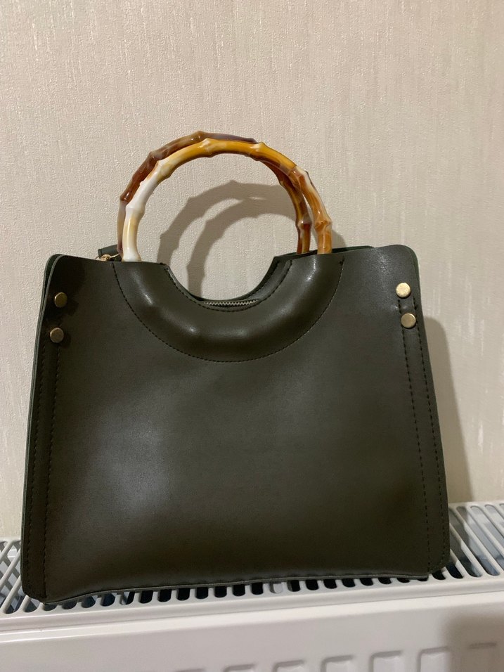 Haki Deri Kadın El Çantası - Bohem Stil - Görsel 5