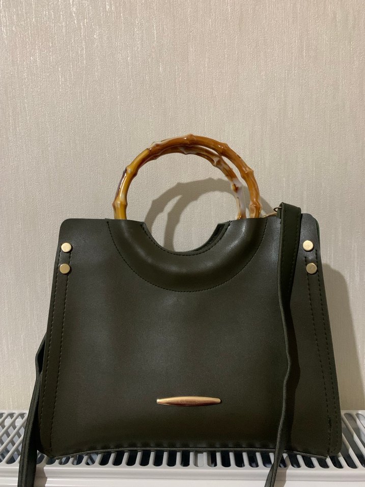 Haki Deri Kadın El Çantası - Bohem Stil - Görsel 2